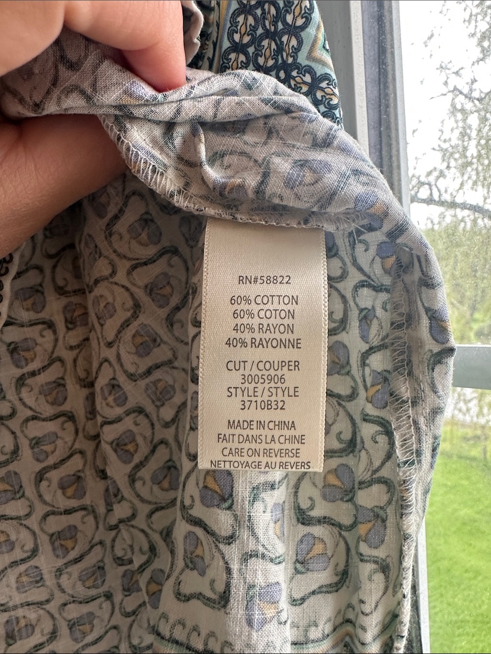 Max Studio Cream and Blue Paisley Square-Neck Blouse - Picture 5 of 6